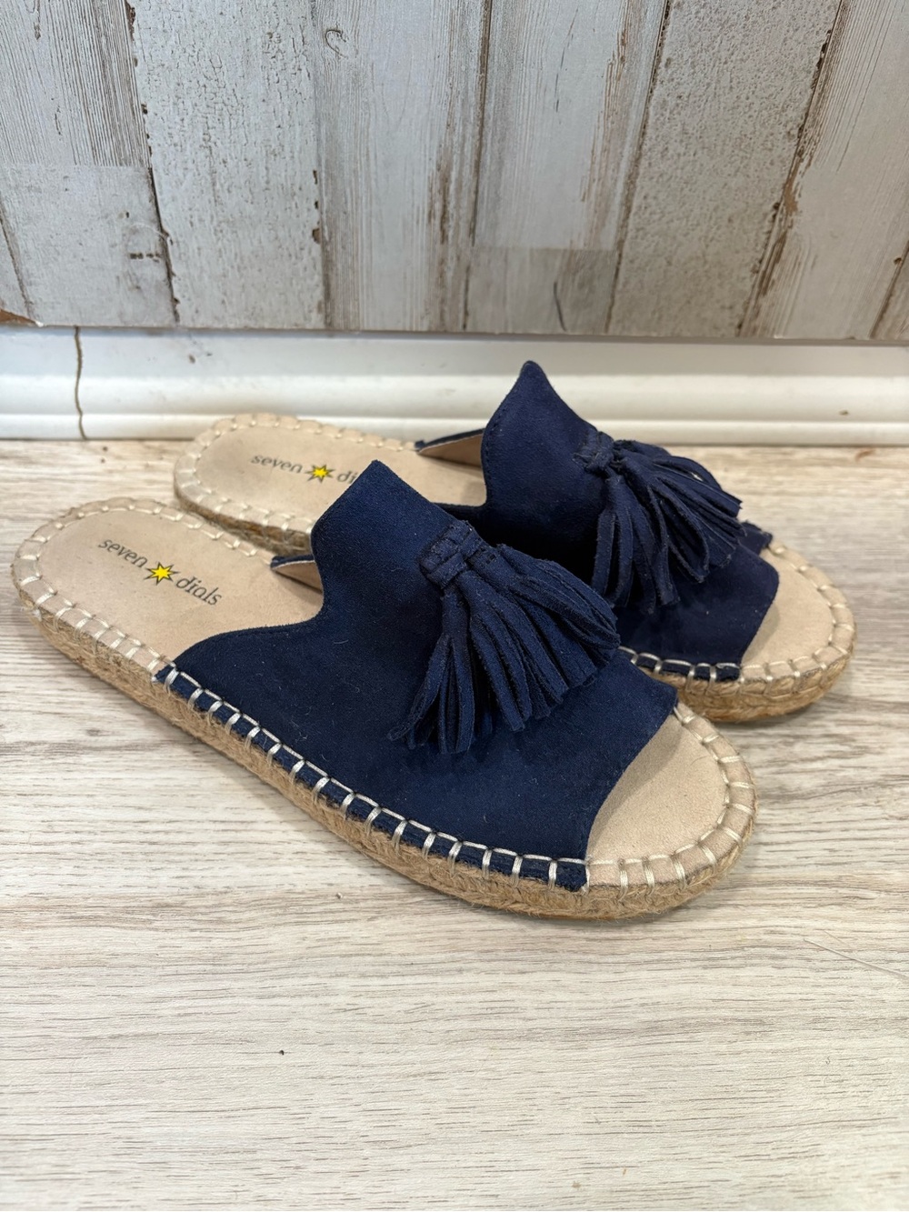 Seven Dials Wendelle Navy Faux Suede Tassel Espadrille Slide Womens 7.5 Boho